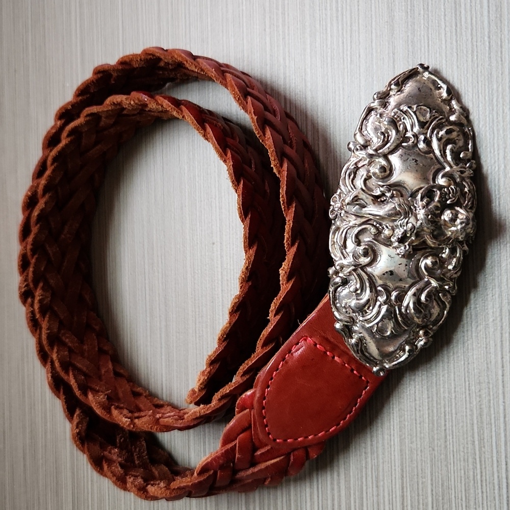 Vintage Navasota Leather Braided Belt Angel Buckle